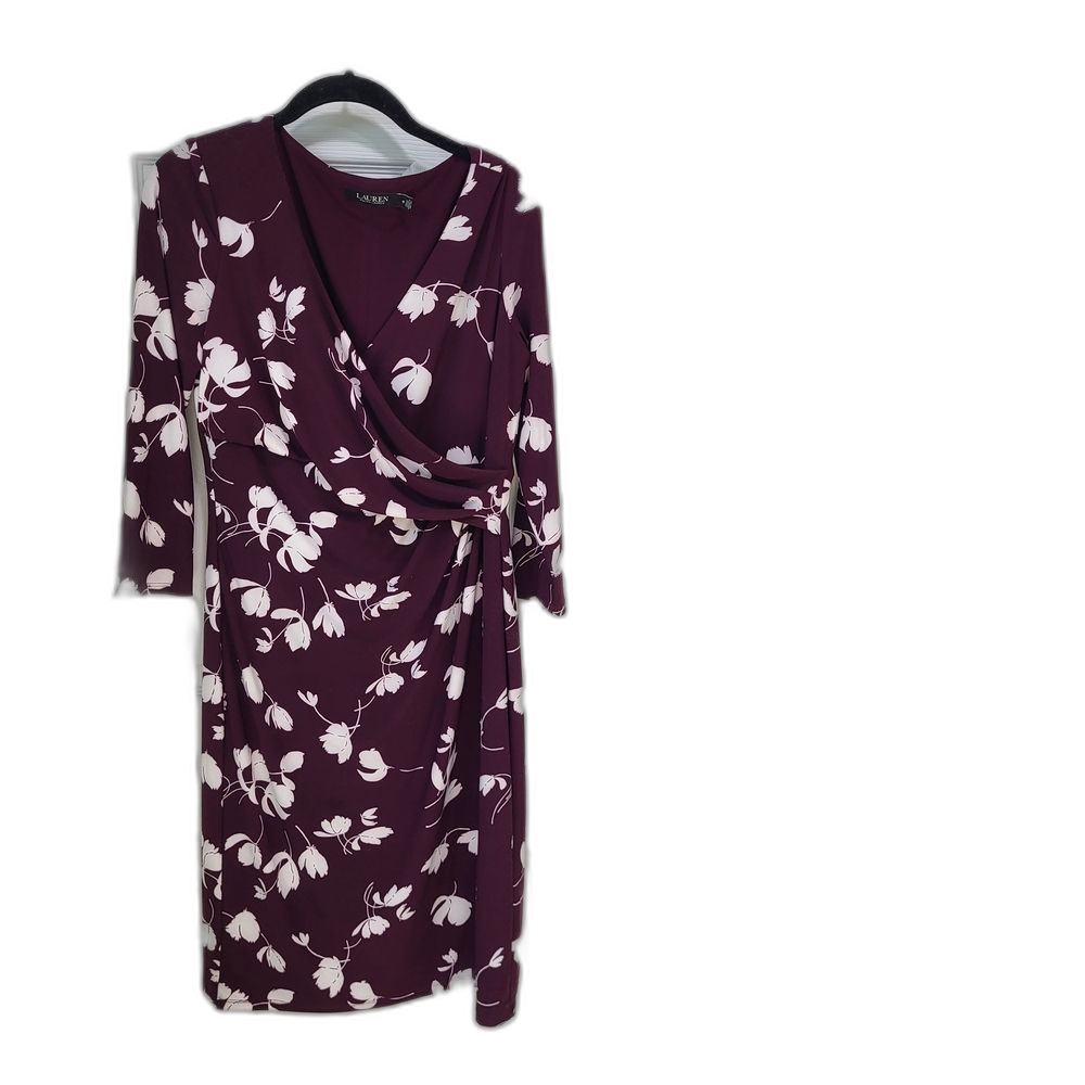 Ralph Lauren Women's Purple Floral Dress 3/4  Sleeves